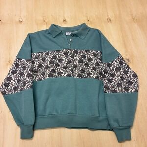Vintage Allison Smith Polo Shirt Womens Petite Medium Green Fleece Long Sleeve